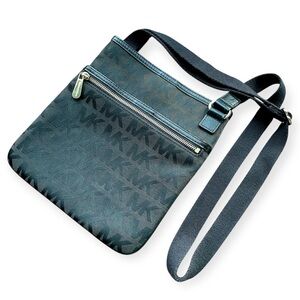 Michael Kors MK Signature Jacquard + Leather Trim Crossbody Shoulder Bag/Purse